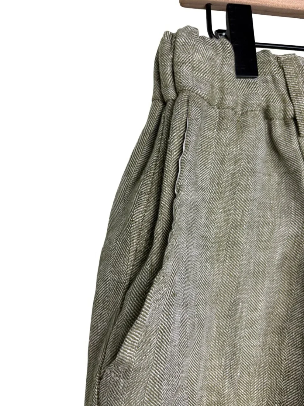 NOHOW Linen Drawstring Casual Pants Men Green Relaxed Straight Leg Size EU 50